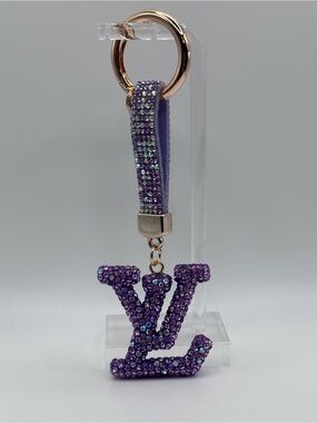 New Custom purple rhinestone bag charm Keychain. Fashion